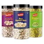 YUM YUM Premium Dry Fruits Combo Cashews 500 g, Pistachios 500 g & Raisins 500 g Jar Each (1.5kg)