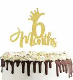 Zyozique 6 Months birthday Cake Topper - Gold Glitter Half Birthday Cake Topper