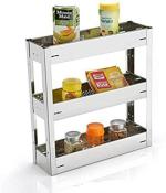 LeAves Stainless Steel Silver Triple Pull-Out Bottle Basket For Modular Kitchen Storage Rack