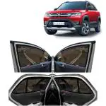 Kingsway Car Magnetic Sun Shades Curtains for Maruti Suzuki Brezza, Model Year : 2022 Onwards, Half Cut in Front Window with Rear Windshield, Color : Black, Cotton Mesh, Complete Set of 5 Piece