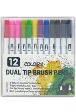 Pehrovin Ventures 12 Colours Dual Brushtip Art Marker, Fine Tip Marker Calligraphy Brush Pens For Art And Craft