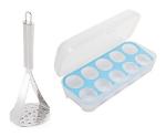 URBAN BUY Stainless Steel Potato Masher With Solid Plastic Egg Carry Tray Holder and Multicolour, Pack of 2