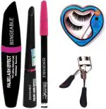 BINGEABLE...ENJOY THE DIFFERENCE Waterproof Eyeliner Liquid Mascara With Black Kajal And Heart Shape False Fake Eyelashes Curler (Set Of 3)