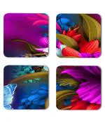 Whats Your Kick Flowers Vector Beautiful Colorful Flower Design Printed Set of 4 Coaster With Metal Stand