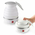 Foldable Electric Kettle 600ml Kettle for Travelling | Mini Boiler for Hot Water Portable Travel kettle For Home & Office Use Silicone Fast Boiling Hot Water Boiler & Tea Heater White