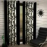 WOAH Polyester Floral Door Curtain Door Window Curtain Premium Polyester Weaved Parda Latest Modern Parde for Living Room Bedroom Home Office Screens Eyelet Ring (5 Feet -Black)