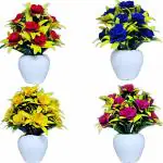 Flora Planet Artificial Potted Plants for Home Showcase Decor & Office Table Decoration 4 Mini Size Flowers Pot | Faux Plants Indoor with Pots | Trendy Plants