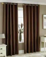 Homefab India 214 cm (7 ft) Royal Solid Polyester Door Curtain (Pack Of 2) (Coffee)