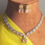 BEADPUNK's Alloy-Made Gloss Finished Peach AD Stone Studded Minimalistic Necklace Set with Matching Earrings for Women and Girls