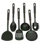 Lumber home and kitchen Kitchen Tool Set Spatula Black Kitchen Tool Set Cutlery Spaghetti Server Rice Silicon Cookware Spoon Cooking Spoon,Mixing Spoon Dosa Spoon Pasta Serving Spoon for dal bhat sak rotli Pizza (6 pcs)