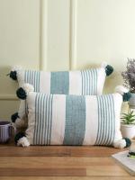 Eyda White, Green Cotton Decorative Striped Cushion Cover (Set Of 2)