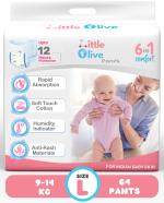 Little Olive Baby Diapers - Ultra Soft skin , Diaper, 6-in-1 Comfort Diapers For BabyL - L (64 Pieces)