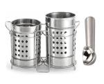 FIRST FRONT Stainless Steel Twin Cutlery Holder Racks With Steel Ice Cream Scoop & Multicolour, Pack of 2