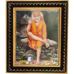pujaNpujari Sai Baba Photo Frame with Nice Background for Wall Hanging and Pooja Room Religious Frame