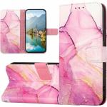 ClickCase Marble Series Faux Leather Back Case Card Holder Wallet with Magnetic Closure Flip Cover For Samsung Galaxy A15 5G (Pink)