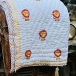 Playful Stitches Baby Blanket for Kids, 0-5 Years | Size- 40 X 60 CM | 250 GSM | Premium Handblock Pure Cotton All Season Quilt | Made with Natural Dye | Color- Multicolor (Lion)