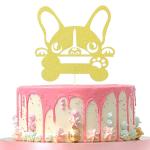 Festiko Gold Dog Cake Topper, Dog Bone 1st Birthday Party Cake Topper, Pet Dog Golden Glitter Birthday Decoration, Pet Adoption Birthday Theme Party Decoration