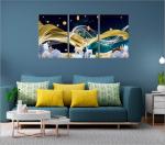 SAF Large Panel Embossed 36 inch x 18 inch Painting (Without Frame, Pack of 3)