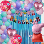 HOUSE OF BANTER Peppa Pig Theme Birthday Decoration Pack of 68pc for Kids Party, 1 Banner, 60pc Balloon, 5pc Peppa Pig Balloons Set (Peppa Pig Birthday Theme Decoration), Large, Multicolour