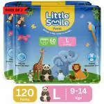 LittleSmile Better Dry Feel Baby Diaper Pants | Large | Pack of 2 - L (120 Pieces)