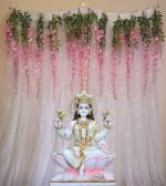 SPECIALYOU.IN Backdrop Cloth for Decoration Items for Home Decor with White Sheer Curtain, Pink Wisteria Artificial Flowers & LED Light for Navratri, Laxmi Pooja decor-12 Pcs