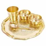 Prisha India Craft Brass Laddu Gopal Bhog Thali Set, Janamastmi Special, Diameter 8.00 Inch, 5 Piece Set