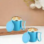 Unbreakable Plastic Coffee Milk Juice Soup Mug Cup Inner Steel with Leak-Proof Lid and Handle Morning Travelling Garden Study Table Picnic Kids Mug Cup