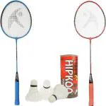 Hipkoo Sports Red, Blue Iron Star Badminton Kit With Rackets