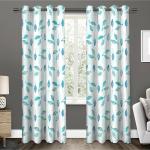 UrbenQueen White and Sky Blue Color Leaf Design 3D Digital Printed Polyester Eyelet Shilhouette Curtain - 4 x 5 Feet (Pack of 3)