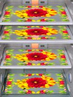 Dakshya Industries Pvc Printed Waterproof, Dustproof Fridge Combo Pack of 5 ( 1 Fridge Top Cover and 4 Fridge Mat )