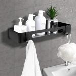 Tagve Black Stainless Steel Bathroom Shelf with 2 Hooks (1 Piece)