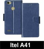 Sbms Itel A41 Blue Artificial Leather Shock Proof Flip Cover