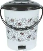 YASHODEEP PLASTIC New Unique Flower Printed Design Standard Plastic Pedal Dustbin (12 L) Brown