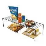 Plantex Stainless Steel Multipurpose Expandable/Stackable Dish Rack Storage Shelves/Organizer for Kitchen Cabinets/Bathroom (Black)