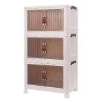 House of Quirk Plastic Storage Bins for Closet Organizers, Folding Wheel Storage Box, Stackable Storage Bins with Open Front Door, Collapsible Storage Bins (Pack of 3, 60cm, White)