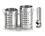 BLUE WONDER Stainless Steel Twin Cutlery Holder Racks With Steel Ice Cream Scoop and (Multicolour, Pack of 2)