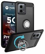 Unistuff Back Case Cover for Motorola Moto G34 5G with Magnetic Kickstand | Premium Matte Finish | Camera Bump Protection | Rubberized Ring Cover - Night Black, 78544