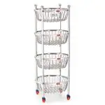 HAZEL Stainless Steel Fruit Vegetable Basket Kitchen Storage Trolley Rack Round Stand with Wheel, 4 Layer, 14.4 x 30.6 Inches