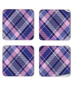 Whats Your Kick Dark Blue Check Pattern Design Printed Set of 4 Coaster With Metal Stand