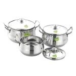 JVL Silver Stainless Steel Cookware And Serveware Essential Utensil Pot Handi Set With Lid 800ml, 1250ml, 1900ml (Pack of 3)