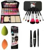 Plethora Makeup kit 6155 & Black brushes set of 7 & charcoal mace mask & 3 in 1 eye makeup + 2 beauty puff