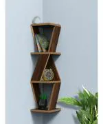 Home Sparkle Wooden Wall Shelves | Corner Hanging Shelf for Living Room | Latest Design Home Decor Floating Display Rack Storage Organizer Unique Design with Finish 3 Tiers (Dark Brown)