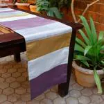 Zeba Grey, Mauve, &, Mustard, Yellow Striped Polyester 6 Seater Table Runner Cloth - 12 X 84 Inch