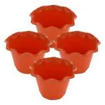 Kuber Industries Blossom Flower Pot|Durable Plastic Flower Pot|Gamla With Drain Holes for Home Décor|Balcony|Garden|8 Inch|Pack of 4 (Orange)