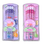 AMB Girls Peppaa Stationery Set of 12 HB Pencils, Sharpener, Eraser & Pencil Cap | Birthday Return Gift |School Supply Set(pack of 2)(Girls)