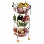 FINE ARTS Stainless Steel 3 Tier Fruit & Vegetable Stand Kitchen Trolley | Vegetable Basket | Fruit Basket | Vegetable Stand for Storage | Onion potato rack for kitchen | Vegetable rack