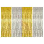 Propsicle 4 pcs 3ftx6ft Golden & Silver Metallic Tinsel Fringe Foil Curtains Anniversary, Birthday, Bachelorette, Groom to Be Decoration - Pack of 4