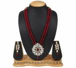 Gyaan Jewels Handmade Gold Plated Alloy Earring and Necklace Set Maroon Free Size