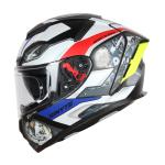 Ignyte IGN-4 Machine ISI/DOT Certified Double Visor Full Face Graphic Helmet with Outer Anti-Fog Clear Visor and Inner Smoke Sun Shield (Large 600 MM, Matt White Blue)