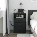 Montage Engineered Wood Bedside Table with 3 Drawer Storage (Black, Matte Finish)